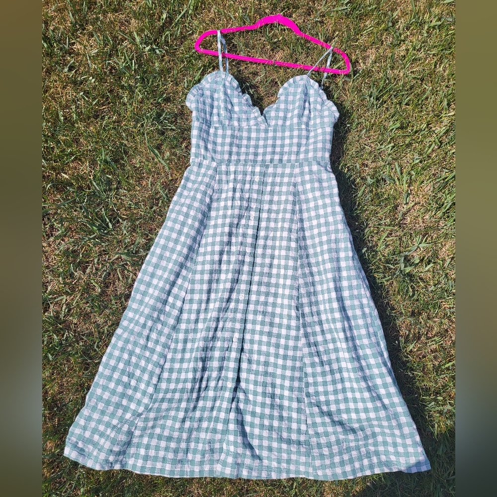 English Factory Blue and White Gingham Midi Dress